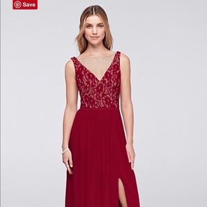 Illusion V-Neck Mesh and Lace Bridesmaid Dress